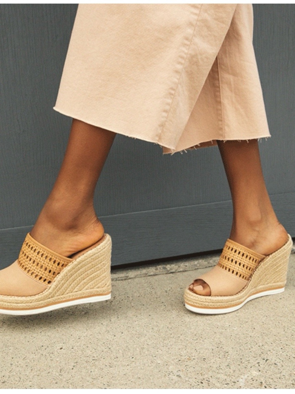 Toms Tan Woven Espadrille Wedge Mules